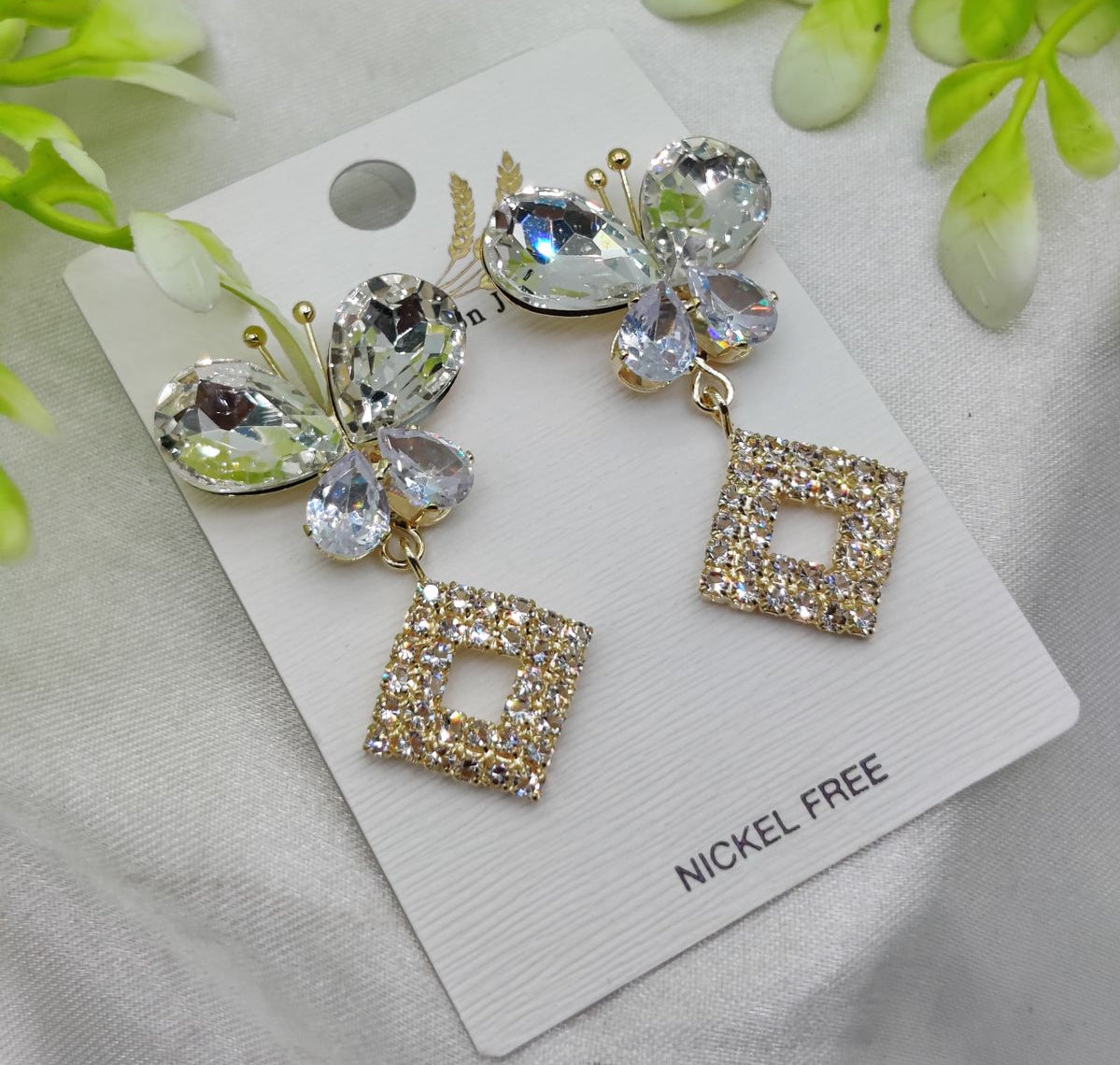 Dazzling Butterfly And Diamond Drop Earrings