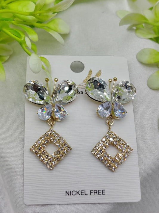 Dazzling Butterfly And Diamond Drop Earrings
